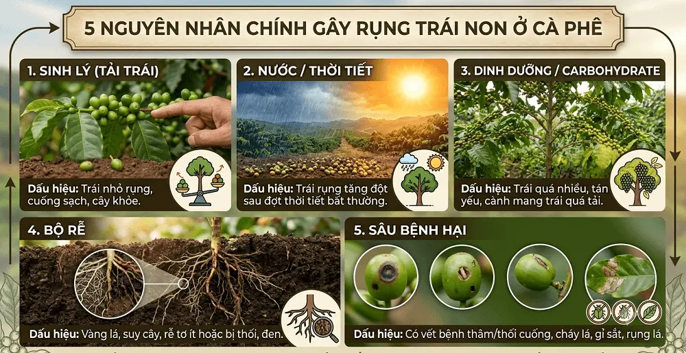 rụng trái non trên cà phê